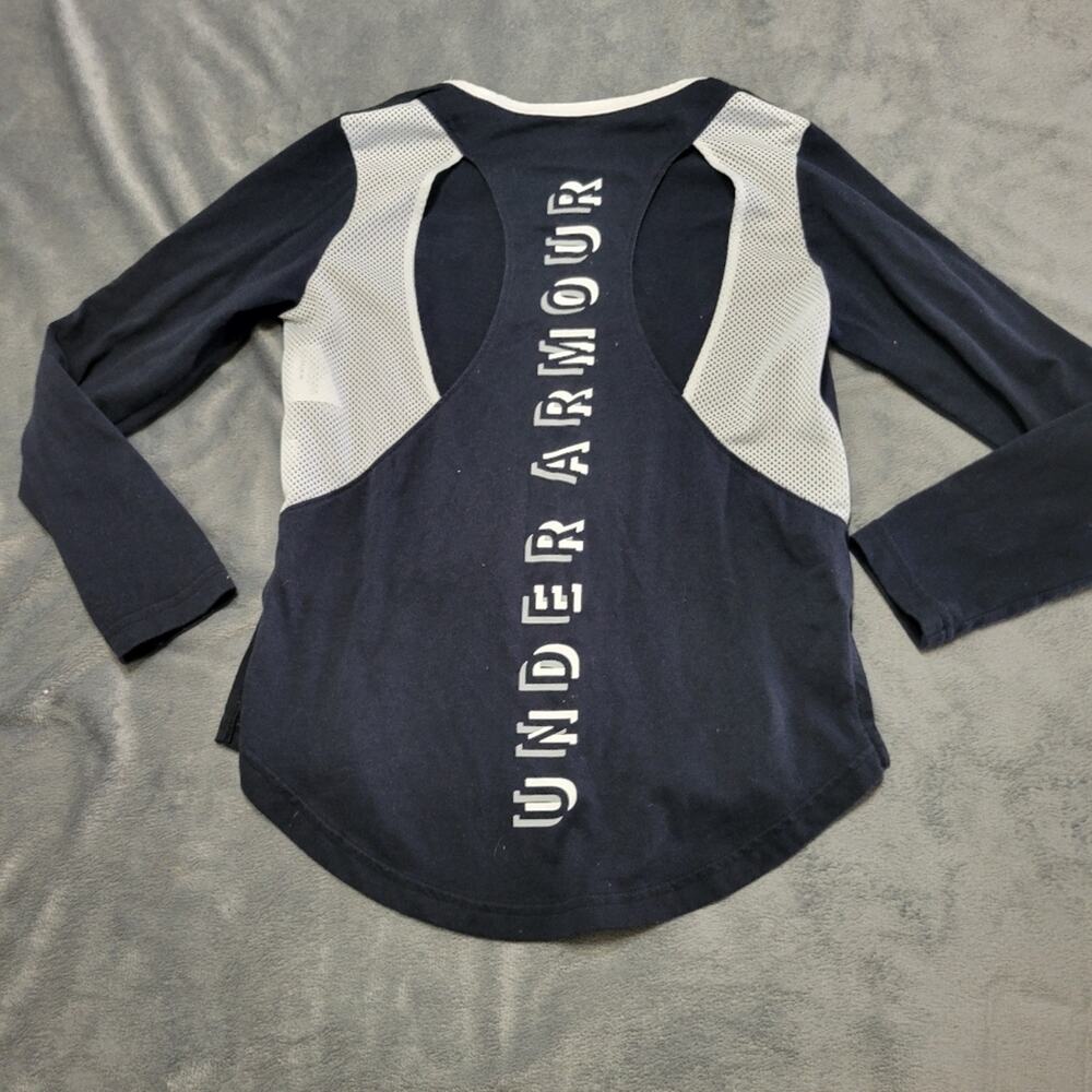 Under Armor Shirt Girls YSM Youth Small Long Sleeve Black Back Cut Out Mesh Top